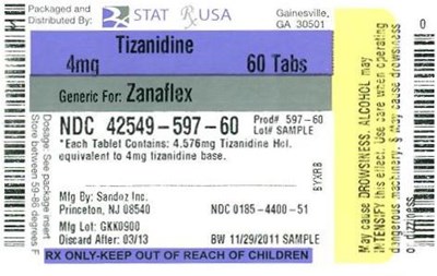 Principal Display Paneltizanidine 4mg, 28 Tablets (Tizanidine 4 mg Label 42549)